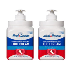 Heal&Rescue crema para pies en botellas de 16 oz, hidratación profunda sin grasa.
