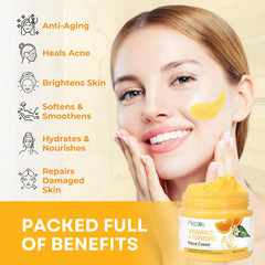 Healov crema de cúrcuma, aplicación suave en rostro para tono uniforme