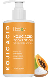 Healov Kojic Acid Lotion, bote frontal, ilumina tono uniforme de la piel.