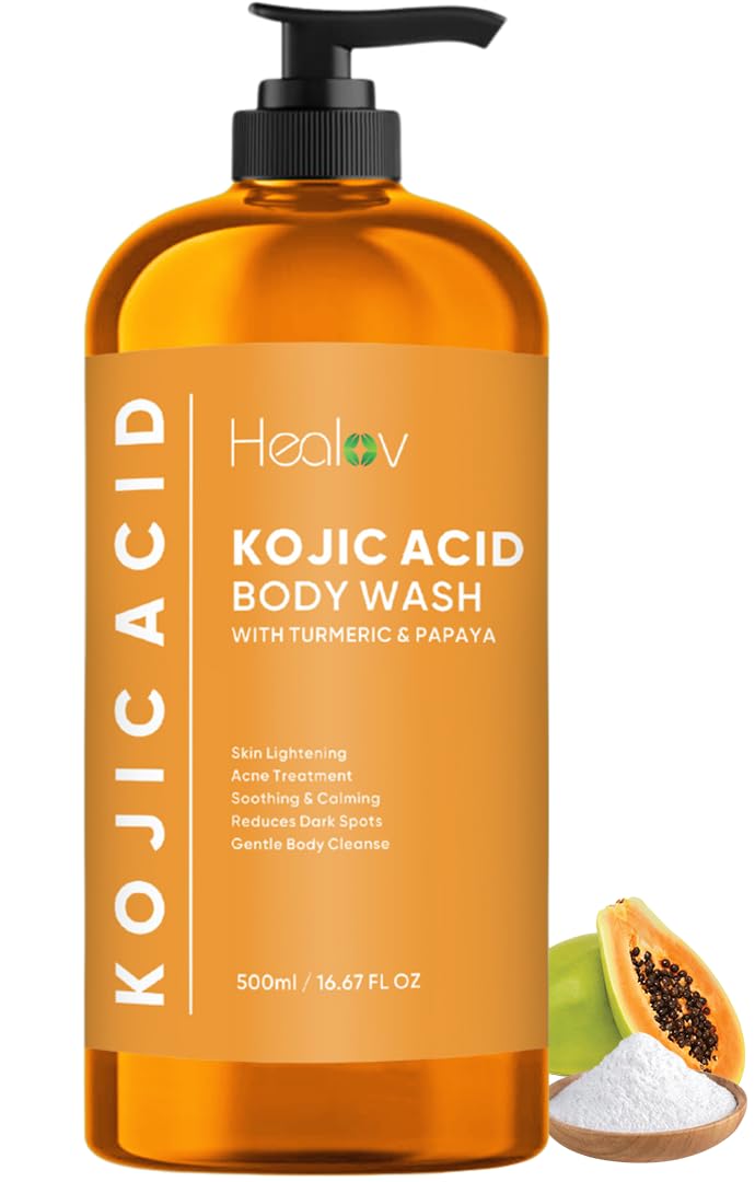 Healov Kojic Acid Soap empaque frontal para revelar uso diario y tono uniforme.