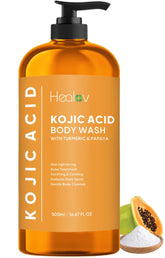 Healov Kojic Acid Soap empaque frontal para revelar uso diario y tono uniforme.