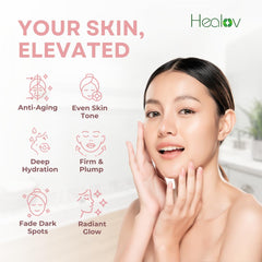 Drop of Healov PDRN Serum dispensed on fingertip ready to apply