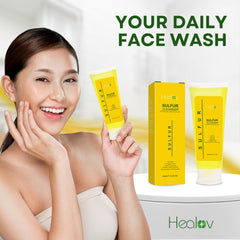 Healov sulfur cleanser lather close-up demonstrates pore-cleaning action