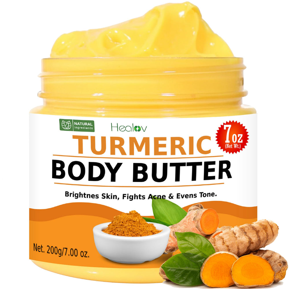 Healov Turmeric Face Cream jar closeup showing brightening formula for even skin tone.