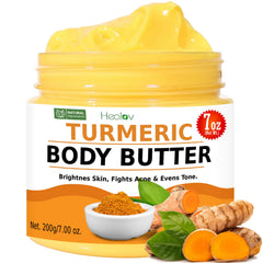 Healov Turmeric Face Cream jar closeup showing brightening formula for even skin tone.