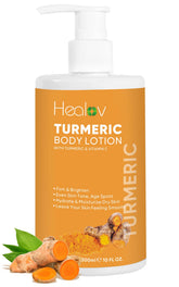 Healov Turmeric Lotion bottle close-up showing brightening potential for skin