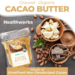 Healthworks raw unrefined cacao butter preserves aroma and nutrients