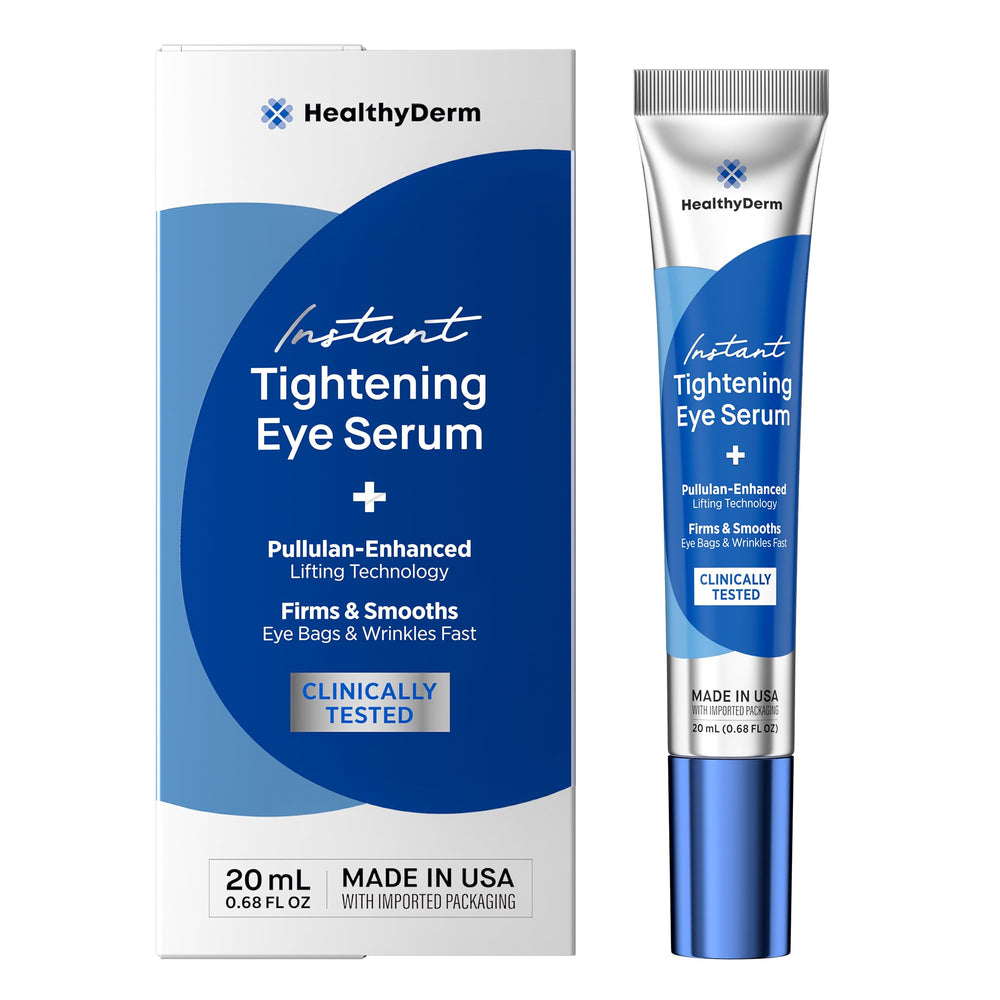HealthyDerm Instant Eye Lift Serum packaging close-up, portable and travel-ready.