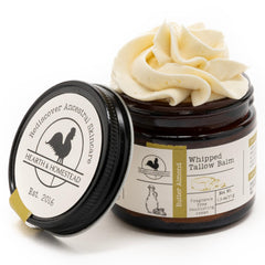 Hearth and Homestead whipped tallow balm close-up showing creamy texture for dry skin
