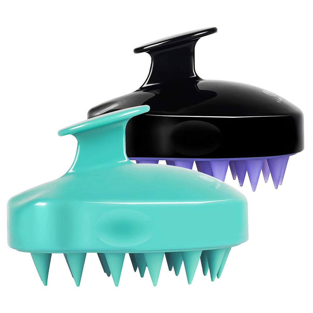 HEETA green scalp massager brush angle with ergonomic grip for shower use