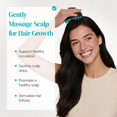 HEETA scalp massager with purple bristles for gentle cleansing.