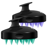 HEETA scalp massager with turquoise handle for a comfortable shower grip.