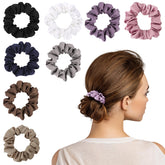 Helamvly gomas para cabello seda satin, primer plano color sólido suave para cabello sin daños.