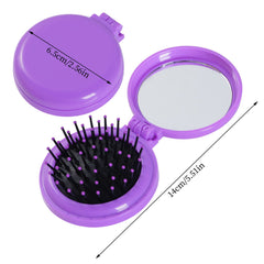 Heliltd folding travel mirror brush in purple, compact for on-the-go routine.