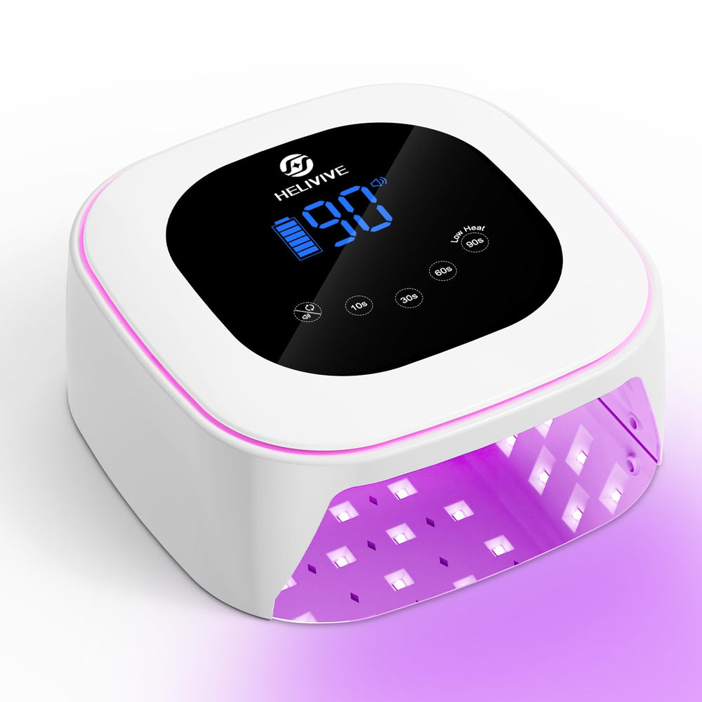 HELIVIVE Cordless UV Nail Lamp front view for fast at-home gel manicures.