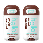 Hello Sweet Coconut deodorant stick front view, aluminum-free protection for all-day freshness.
