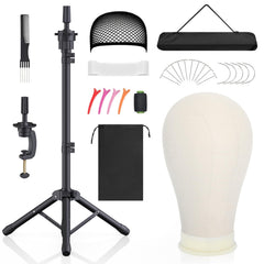 Hemndic wig stand with head for stable styling and display.