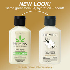 Hempz Age Defying lotion texture swatch shows rich, non-greasy cream.