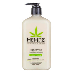 Hempz Age Defying Body Moisturizer pump bottle for daily hydration.