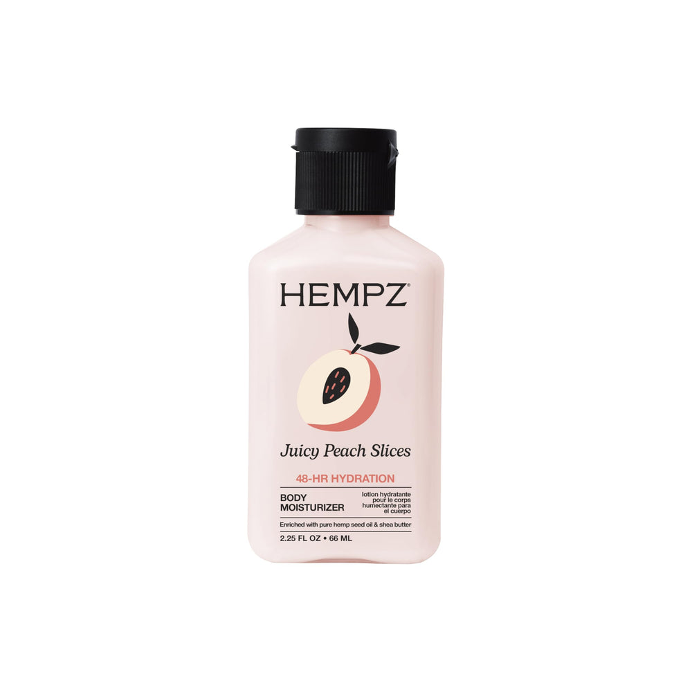 Hempz tamaño mini Melocotón Jugoso: frasco frontal para hidratación diaria.