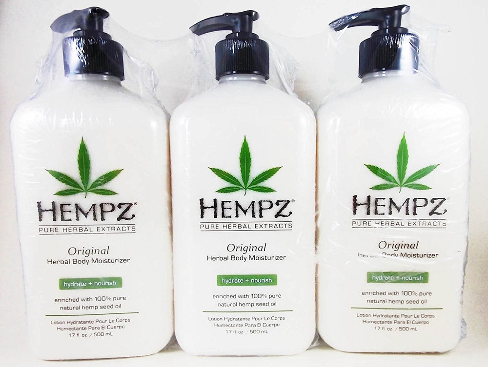Hempz Original Herbal Moisturizer 3-pack bottle provides lasting skin hydration