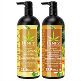 HEMPZ shampoo bottle with floral banana label highlighting color-safe cleansing and hydration