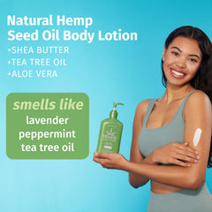 Close-up of tea tree oil and coconut oil ingredients in Hempz moisturizer for healthy skin