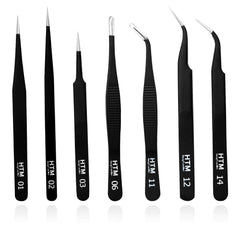 HengTianMei precision micro tweezers set; anti-static stainless steel for delicate tasks.