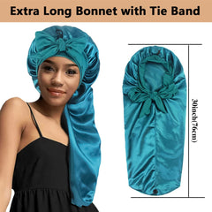 Bonete satén largo de Heniho con lazo ajuste cómodo para cabello grueso