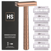 Henson Shaving copper double edge razor close-up highlighting balanced design