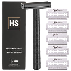 Henson Shaving Razor jet-black razor head detail for a precise, irritation-minimizing shave.