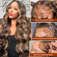 Hepnok honey blonde ombre 13x6 lace-front side view for seamless styling.