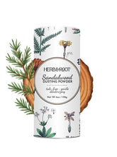 Herb & Root sandalwood dust powder bottle with refreshing, talc-free feel.
