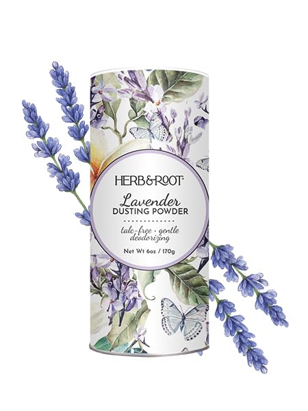 Herb & Root talc-free rose body powder for post-shower freshness.