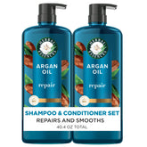 Herbal Essences Argan Oil Repair shampoo bottle promotes smooth, healthy-looking hair.