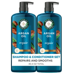 Herbal Essences Argan Oil Repair shampoo bottle promotes smooth, healthy-looking hair.