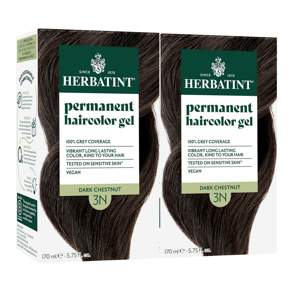 Herbatint 3N Dark Chestnut bottle close-up, ammonia-free formula for sensitive scalps.