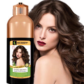 HERBBY hair color shampoo bottle in dark brown shows gray coverage with gloss