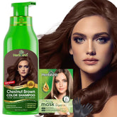 Herbishh color shampoo applying gray hair coverage to chestnut brown tones