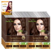Herbishh Gray Hair Color Shampoo bottle reveals chestnut brown shade for vibrant coverage.