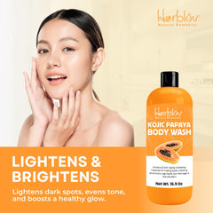 Herblov Kojic Acid Soap bottle pour showcases smooth cleansing experience.