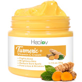 Herblov turmeric face cream bottle demonstrates a brightening formula for even skin tone.