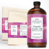 Heritage Store castor oil bottle 32oz, cold-pressed for versatile skincare.