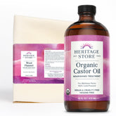 HERITAGE STORE castor oil pack wrap kit with 16oz bottle for soothing abdominal comfort.