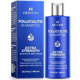 Hermon Folliculitis Shampoo bottle closeup for calm scalp care.