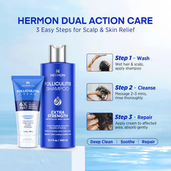 Hermon Folliculitis Shampoo bottle for daily scalp care.