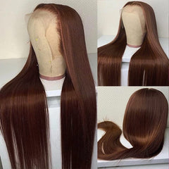 Pre-plucked hairline chocolate brown Hermosa wig with baby hairs for natural parting.