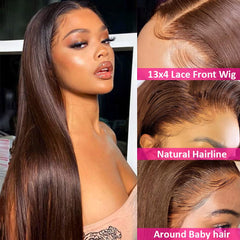 Hermosa 26-inch straight human hair lace front wig offers versatile styling options.