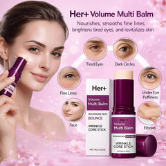 Her+ Calcium Balm Stick on the neck area delivering moisture and lift