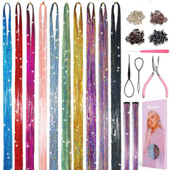 Hersun hair tinsel kit color palette showing vibrant options for creative hairstyles